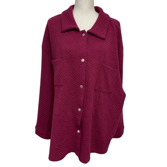 Muk Luks Jackets & Blazers - Muk Luks Quilted Shacket Pockets Silver Snap Buttons Berry Size 3X Comfy NWT